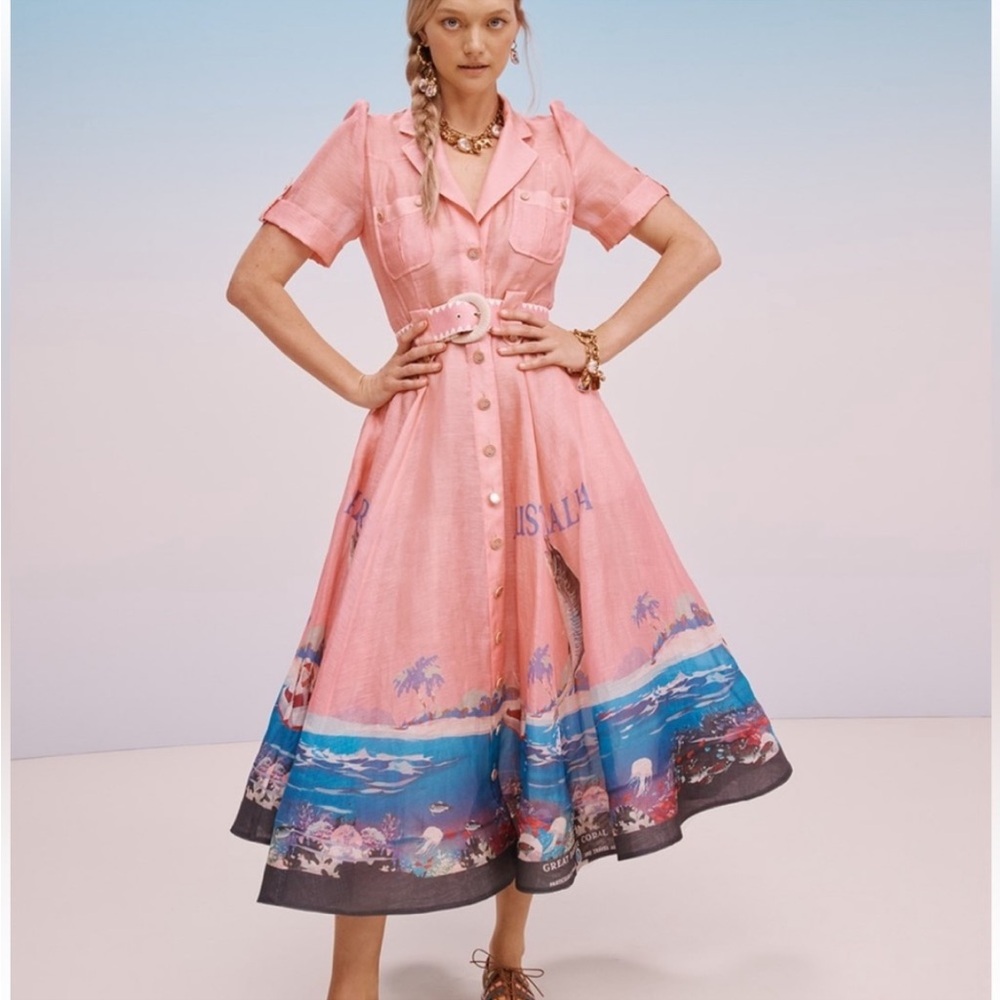 Zimmermann Coral and Azure Scenic Midi Dress